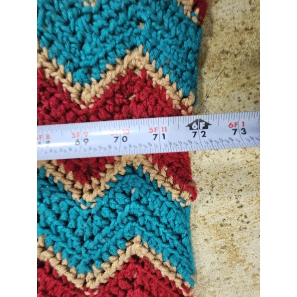 Vintage Handmade Afgan Crochet Chevron Blue Red Grandma Granny‎ Blanket 76